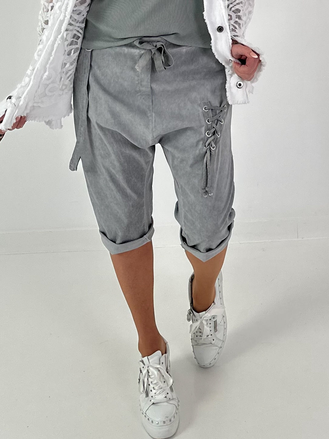 Baggy Shorts with Drawstring Detail - Grey