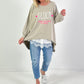 Oversized stonewashed Sweatshirt Modell "Glück..." - beige