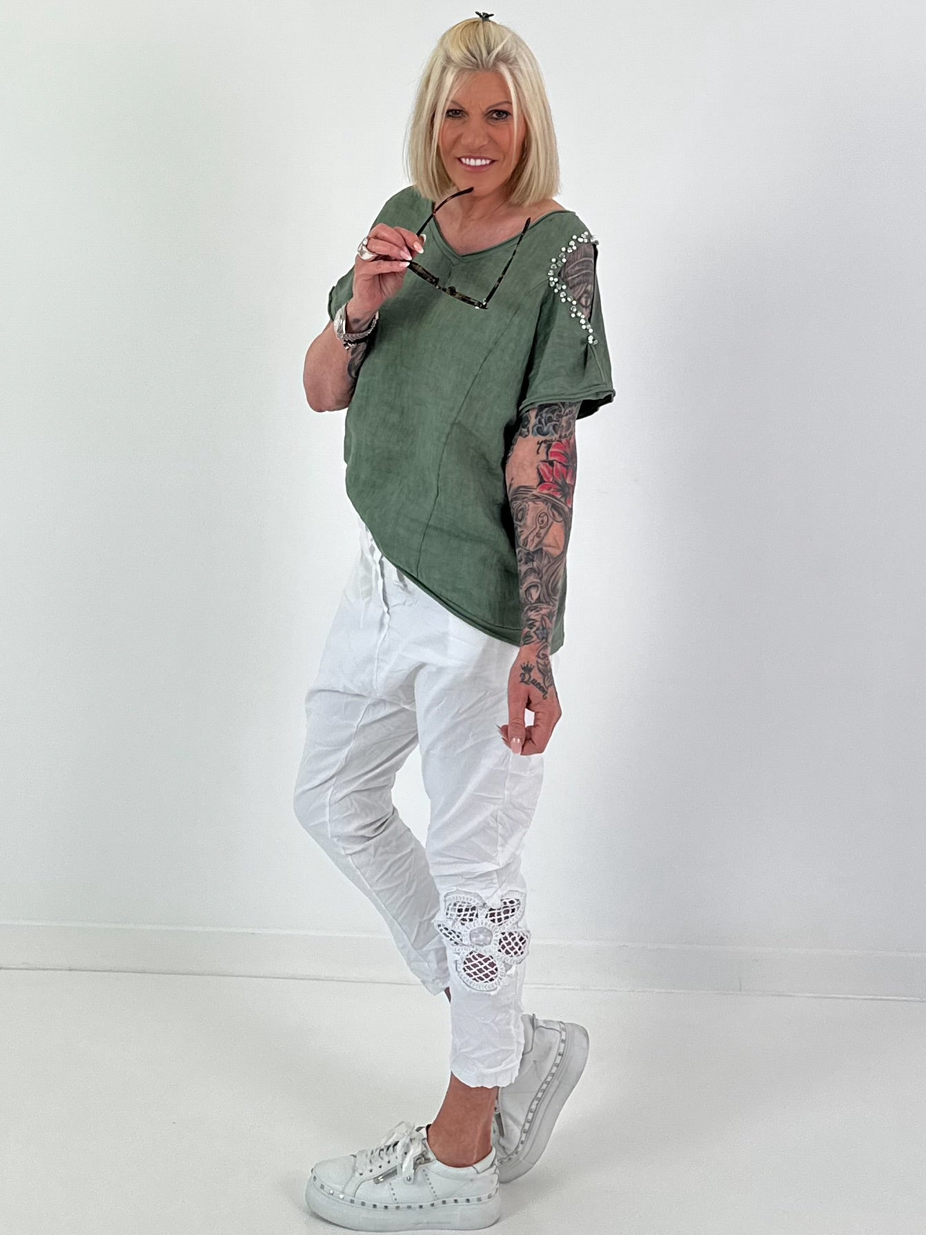 Linen Cut-Out Shirt - khaki