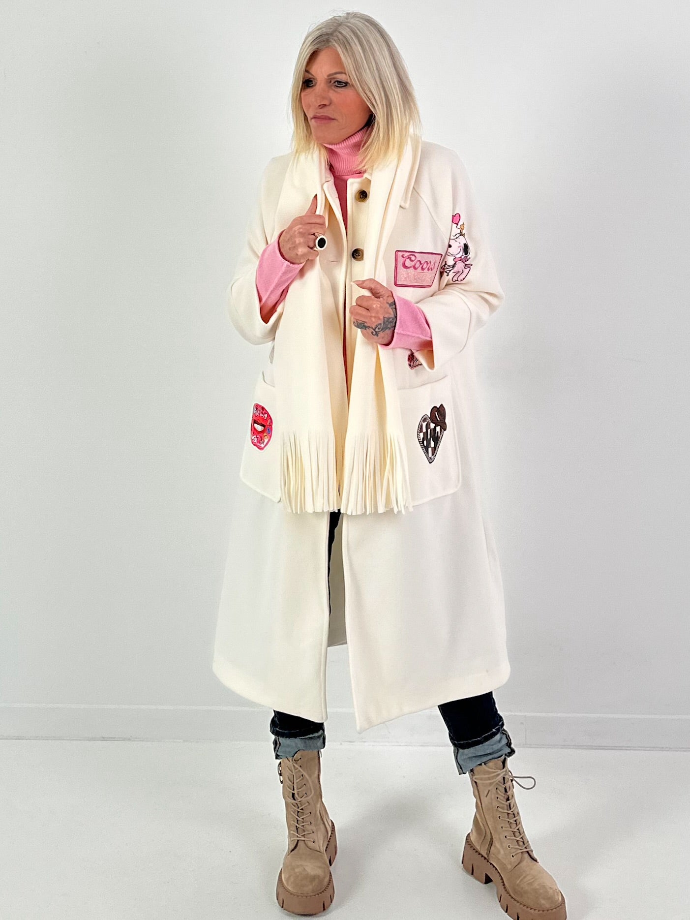 Mantel mit Schal Modell "Vintage Whimsy" - ecru