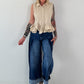 Ärmellose Bluse mit Volants  - beige