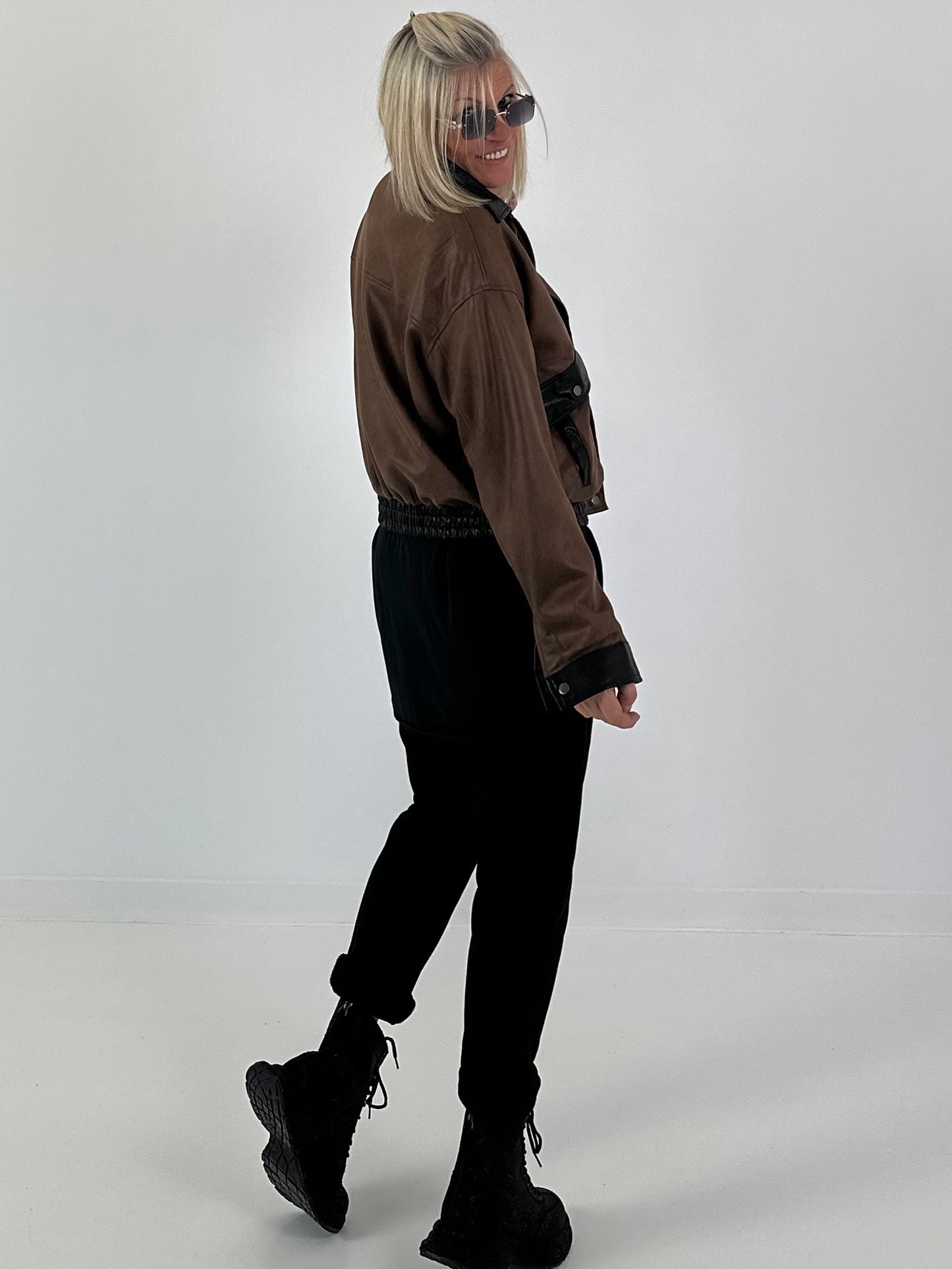 Vintage blouson in leather look - mocha