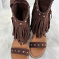 Boho Sandals with Fringes - dark brown