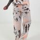 Batik Leinen Hose mit weitem Bein - weiss-neonorange-dunkelbraun