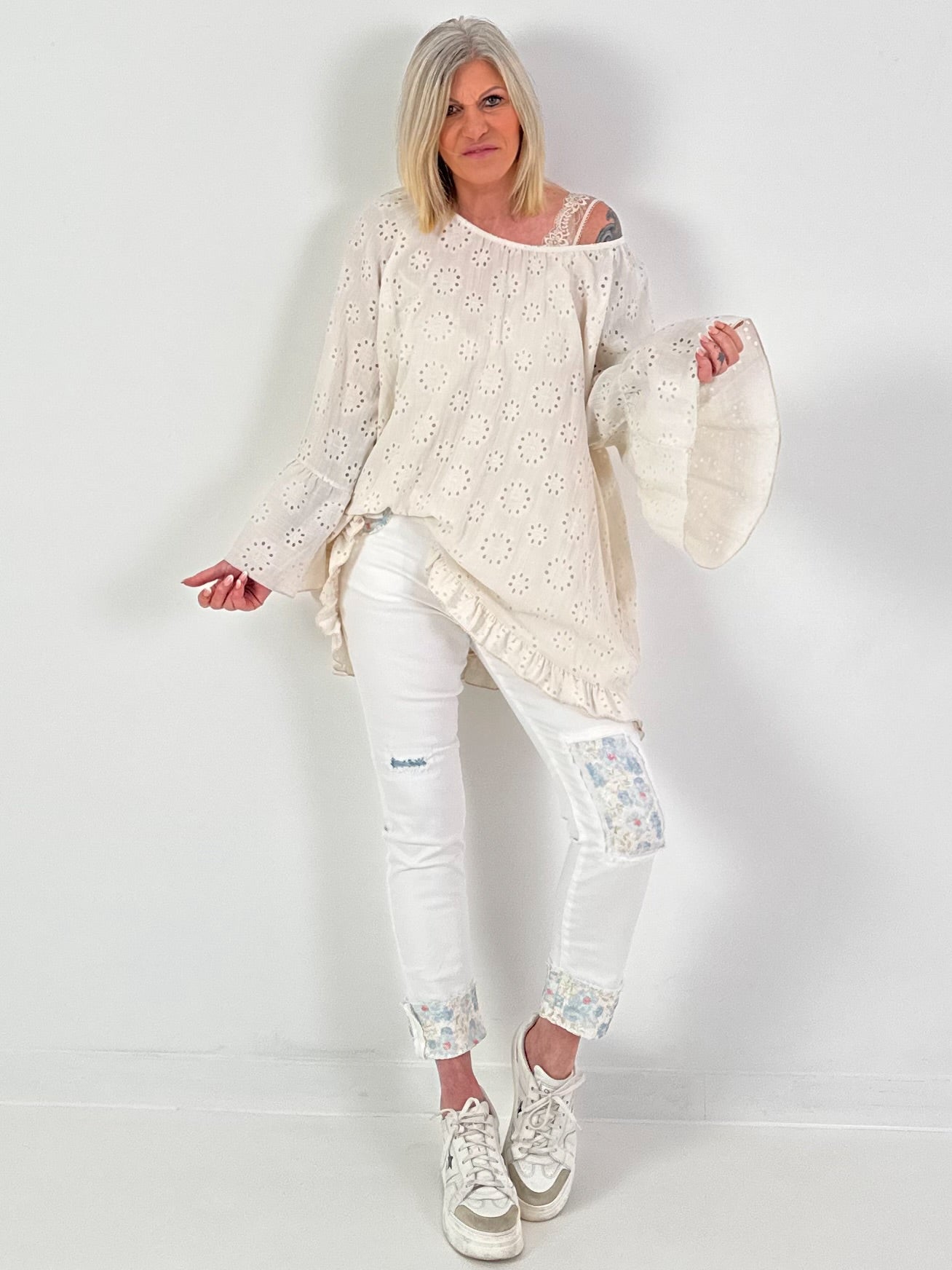 Tunika/Kleid mit Lochstick - beige