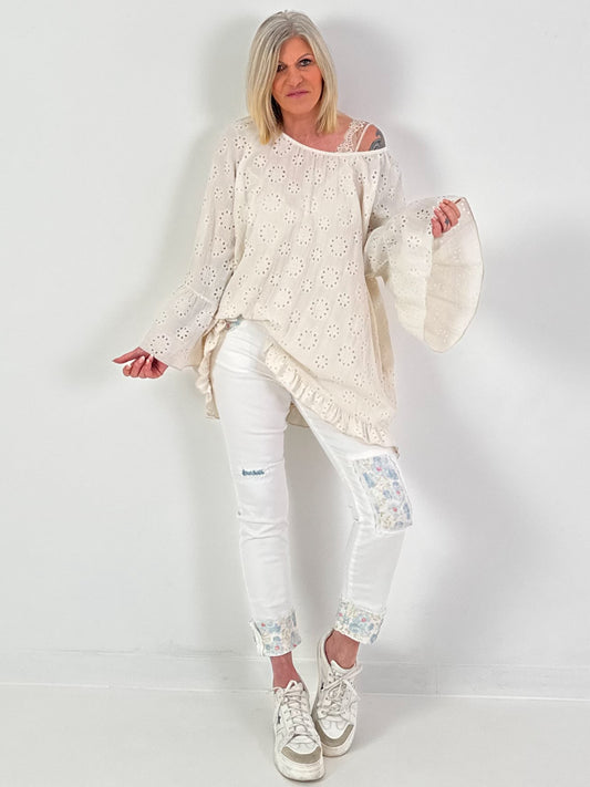 Tunika/Kleid mit Lochstick - beige