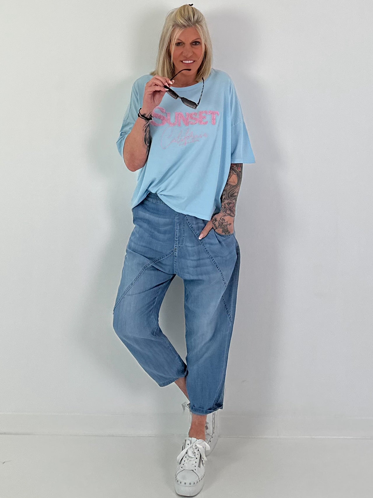 Oversized Shirt Sunset - hellblau