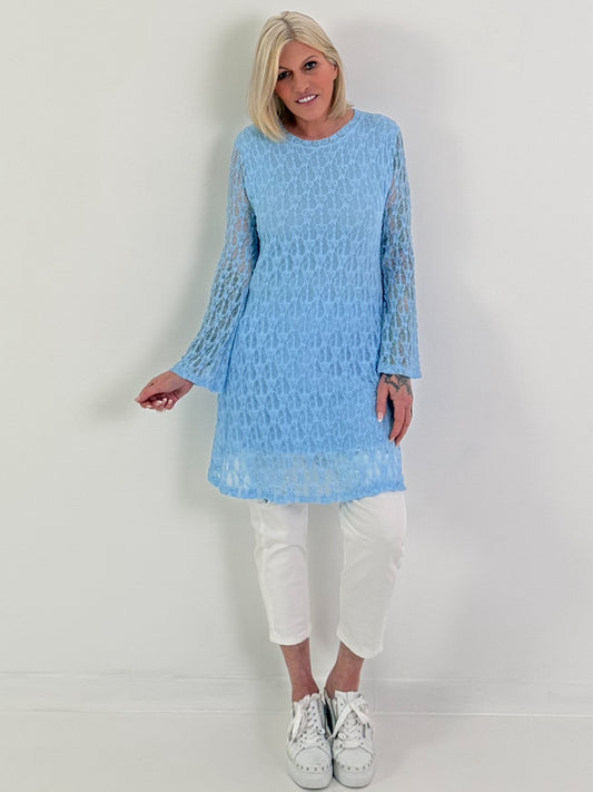 Spitzentunika/Kleid mit Eingriffstaschen - hellblau