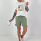T-shirt met comicprint op de voorkant - wit-khaki