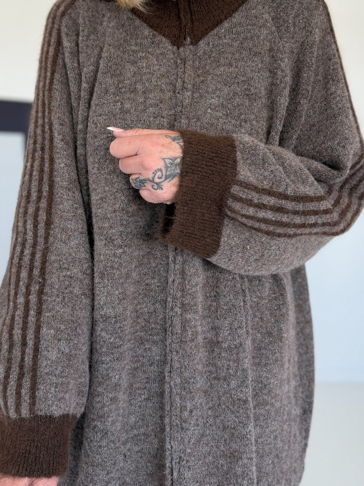 Oversized Long-Strickjacke mit Streifen - dark-chocolate-mokka