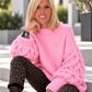 Oversized Pullover mit Grobstrickärmeln - rosa