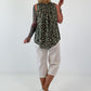 Striped top with ruffled collar - taupe-dark brown