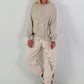 Hose mit elastischem Bund und Knopfleiste quer - beige