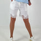 Kurze Hose mit fransigem Abschluss - weiss