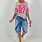 Pailletten T-shirt New York - zilver-roze