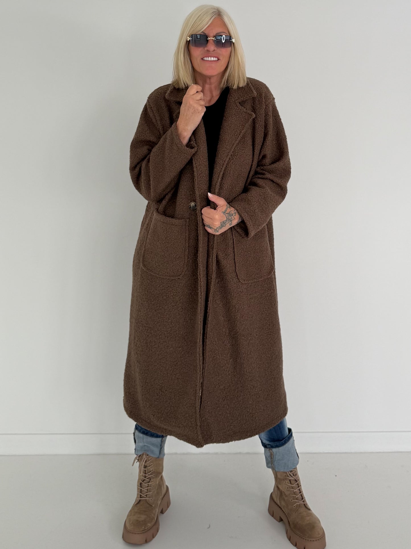 Weicher Bouclé Mantel - taupe