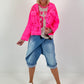 Jeansjacke in Destroyed Optik - neonpink