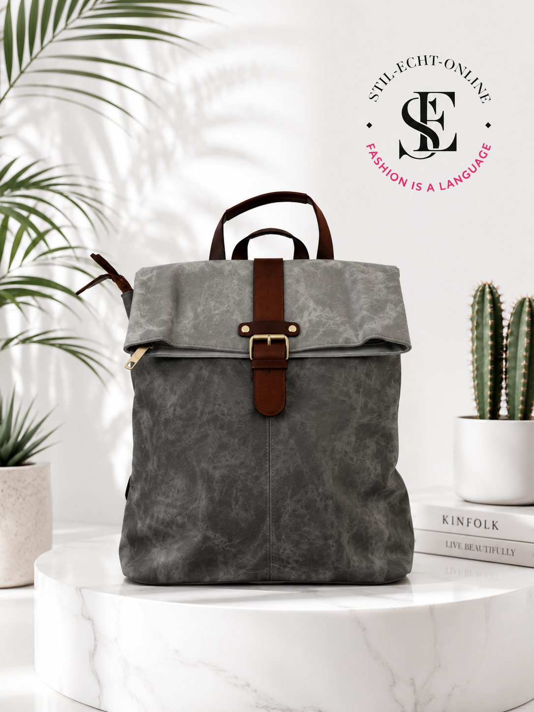 Backpack in vintage leather look - Gray