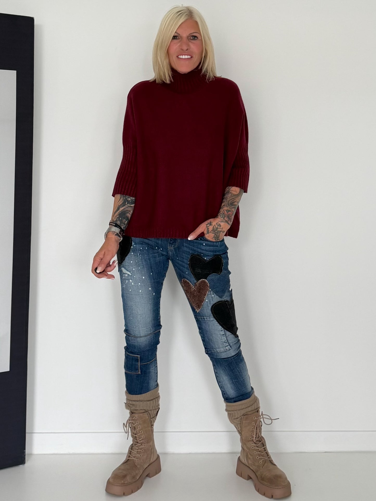 Strickpullover mit Turtleneck - bordeaux