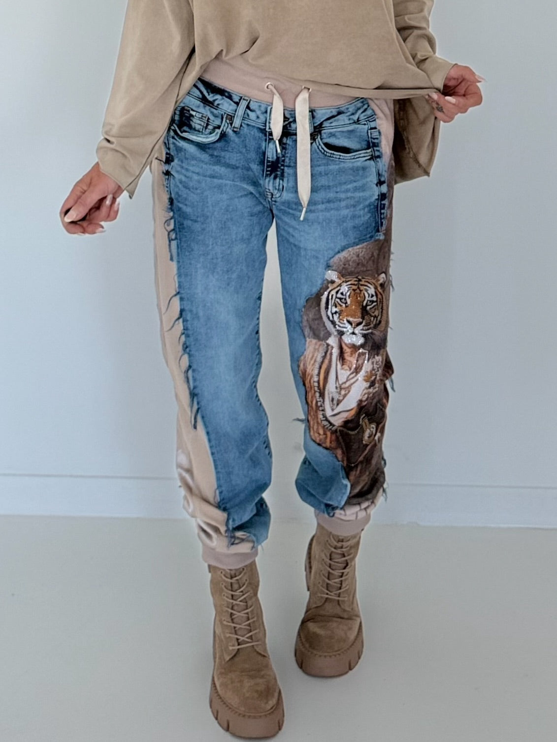 Jogg-Jeans im Used Look Tiger - denim