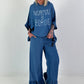 Oversized Hooded Denim Shirt - Dark Blue