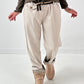 Leather-look trousers, model "Cream Flow" - beige