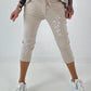 Capri Hose mit Leo Strass - beige
