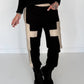 Sweathose im Materialmix - schwarz-beige