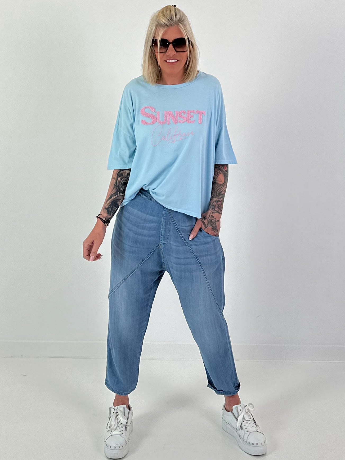 Oversized Shirt Sunset - hellblau