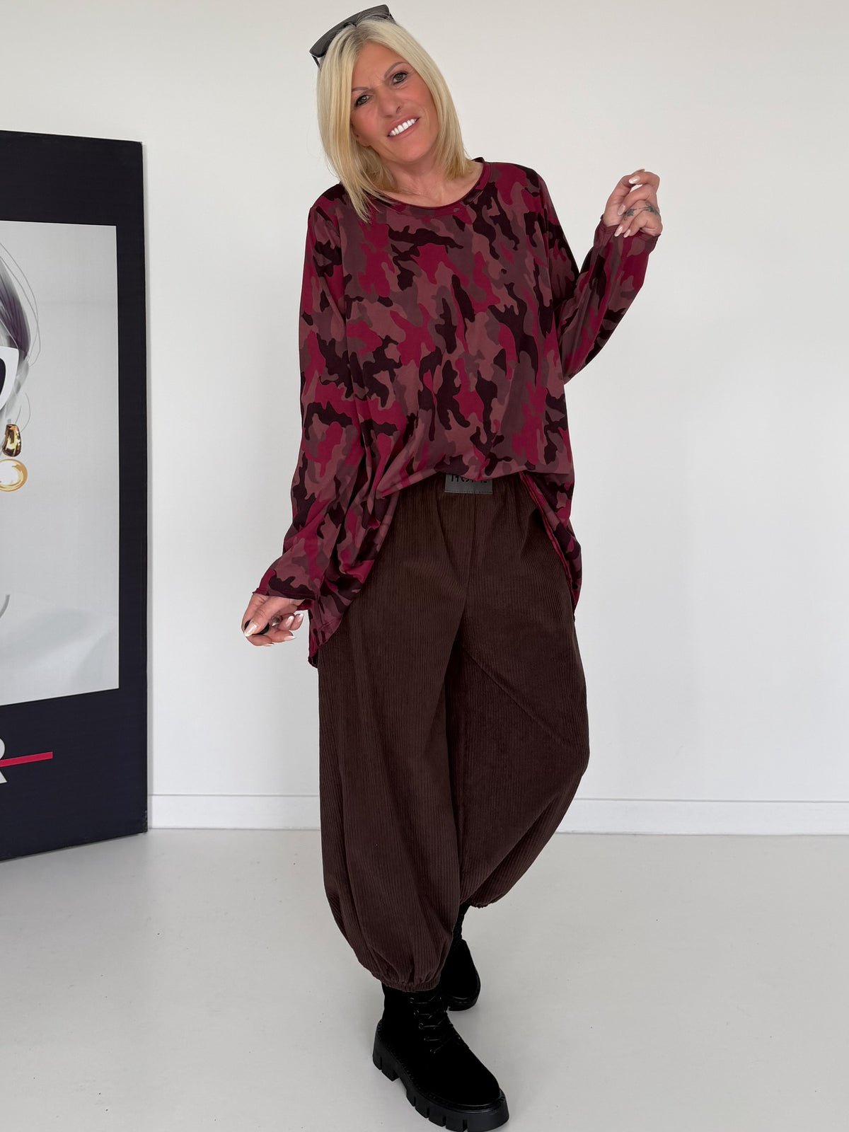 Shirt im Allover-Camouflage-Look - burgundi-mehrfarbig