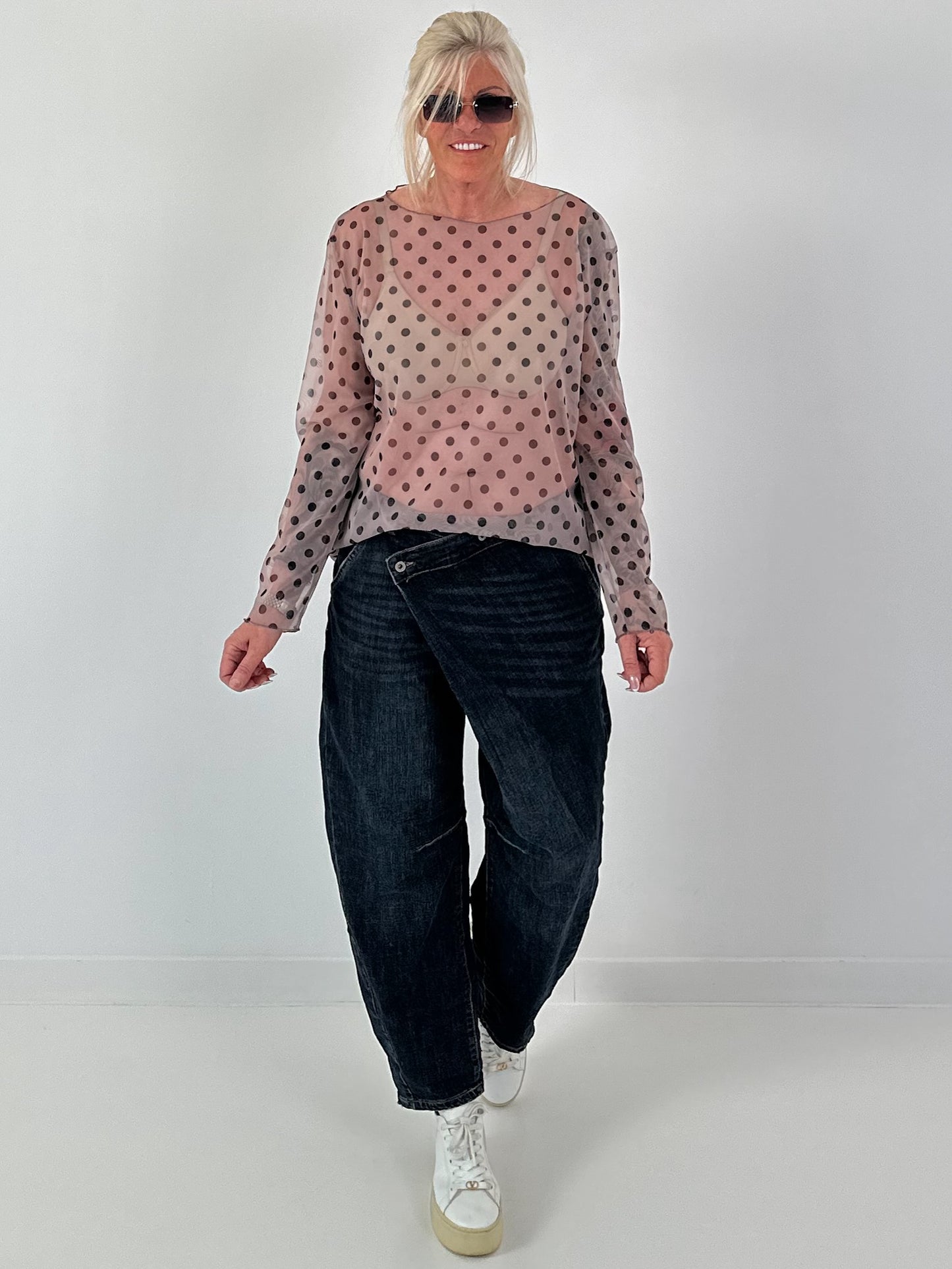 Mesh Shirt mit Punkten - taupe