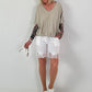 T-Shirt  mit gerafftem Saum - beige