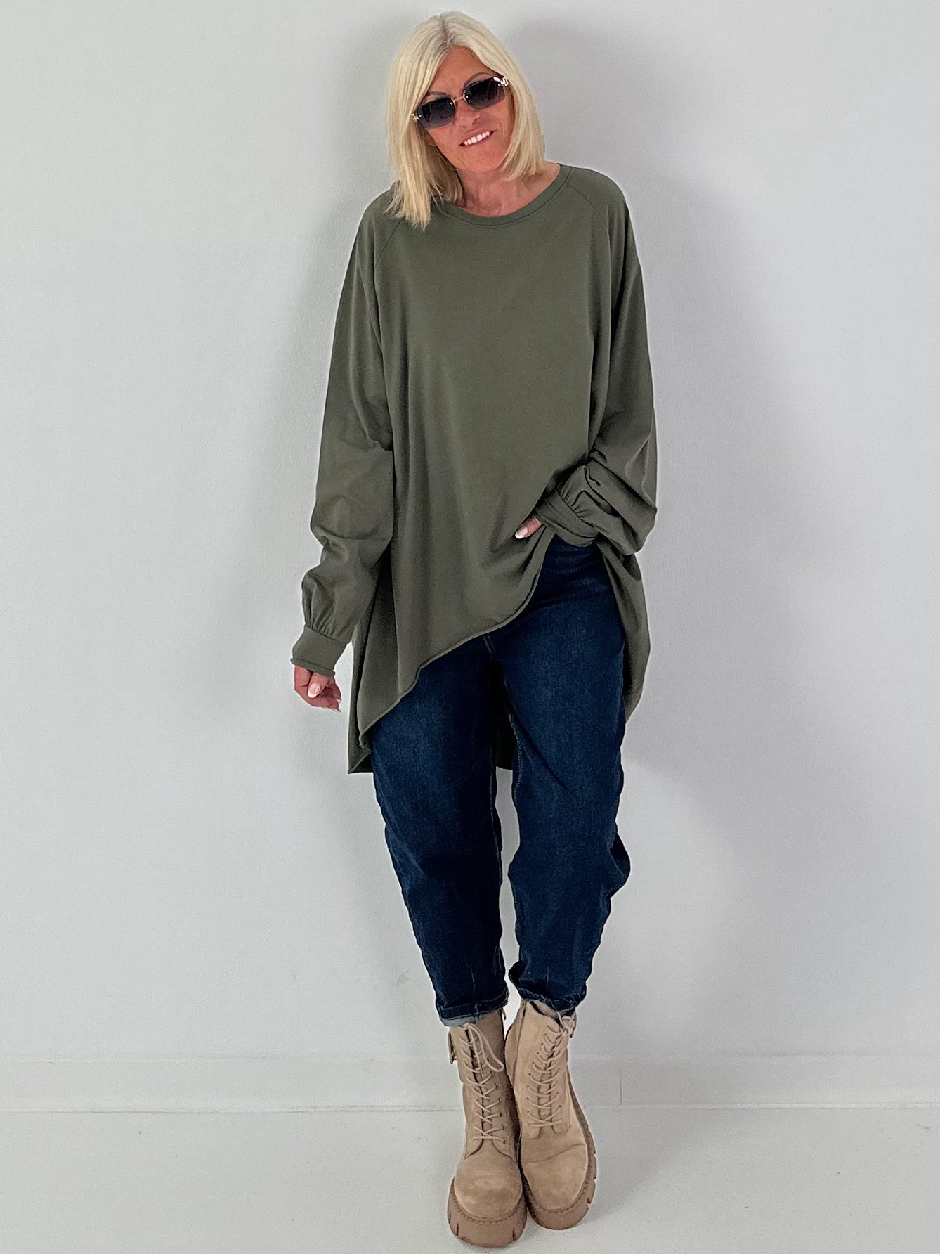 Boyfriend Jeans mit elastischem Bund - denim