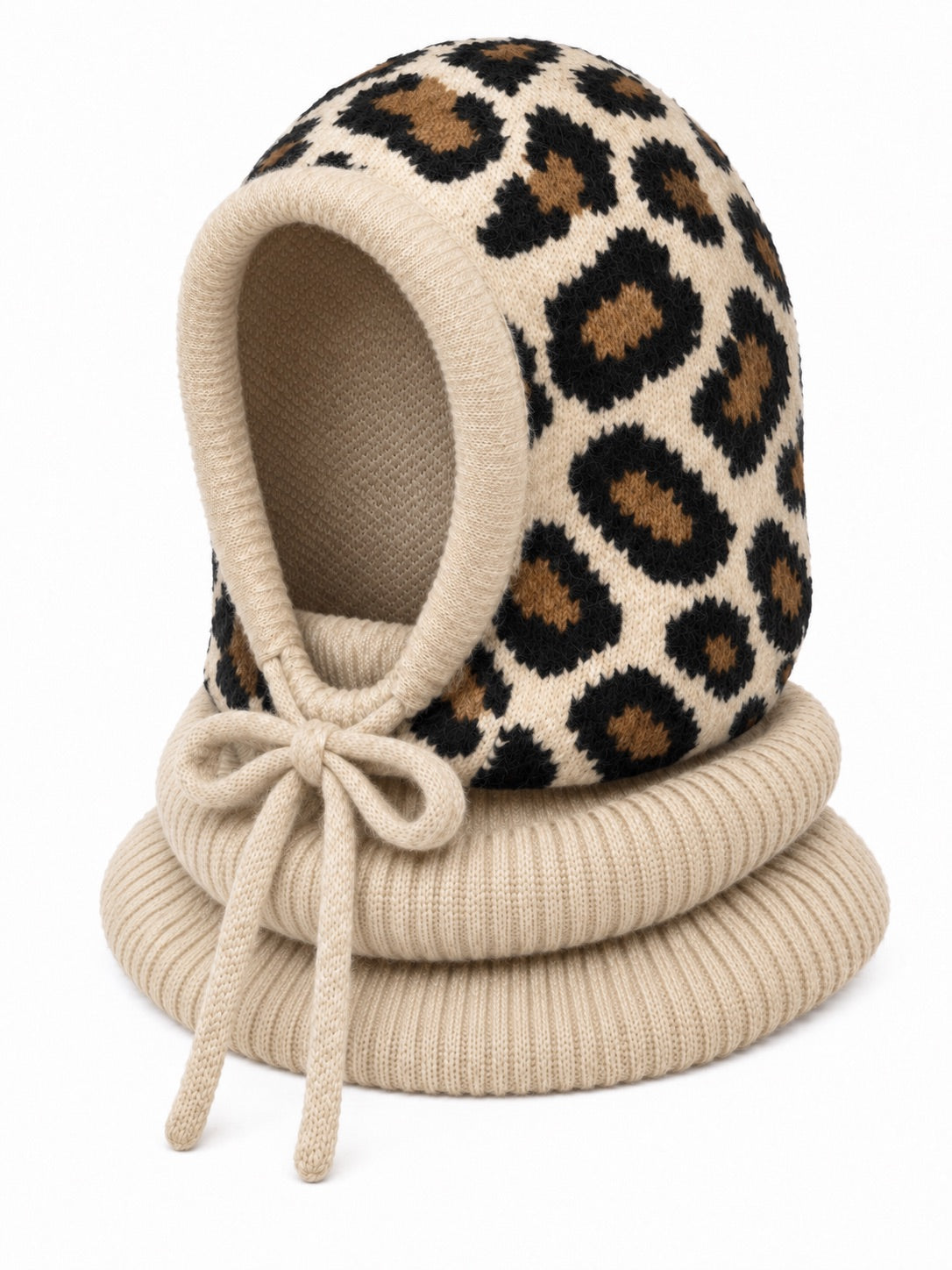 Strick Balaclava - beige-leo-mehrfarbig