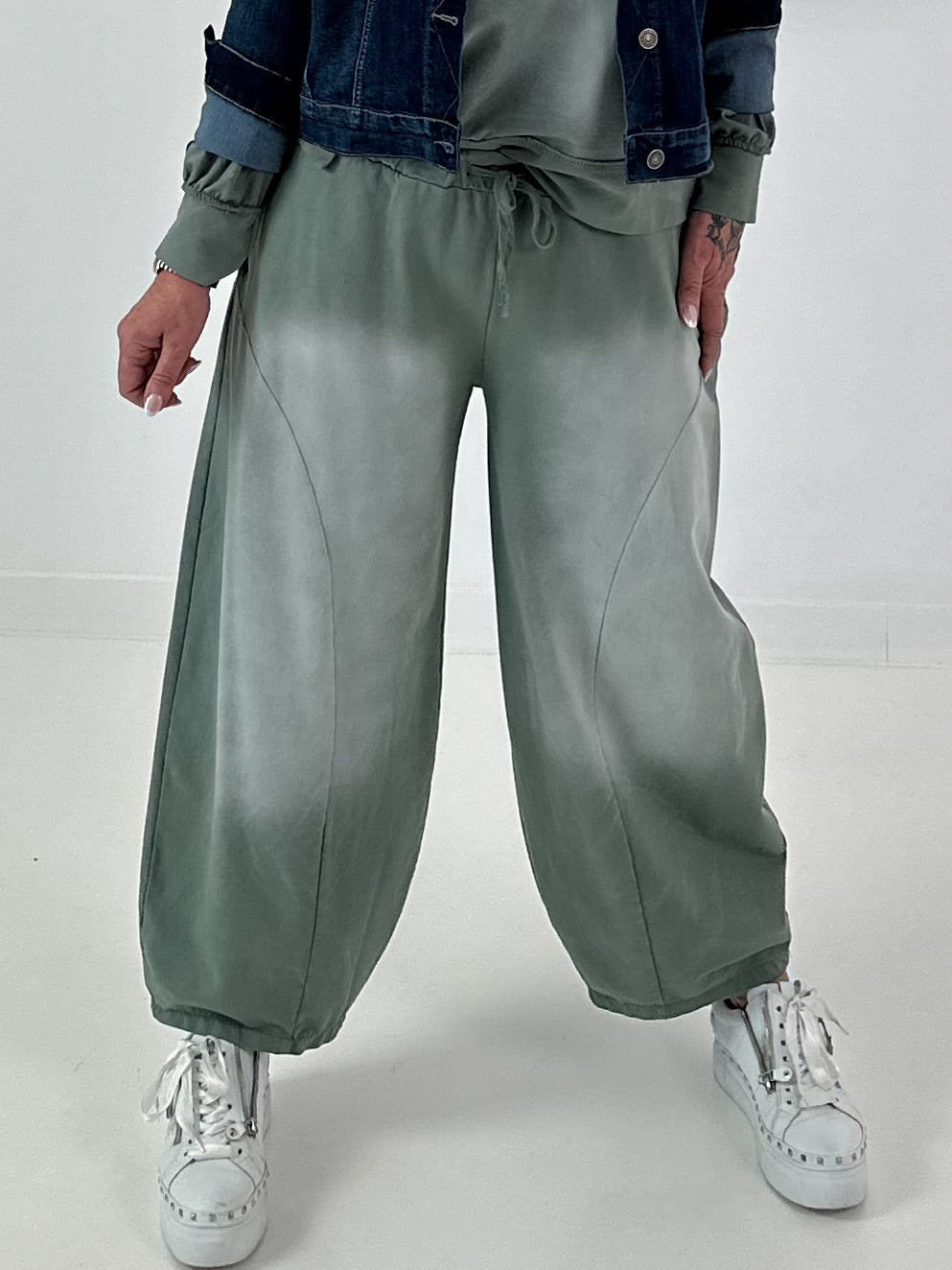 Lässige Sweat Ballonhose im Used-Look - khaki
