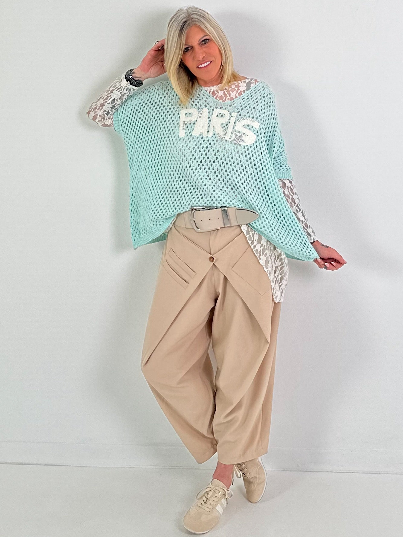 Crochet shirt with print - mint