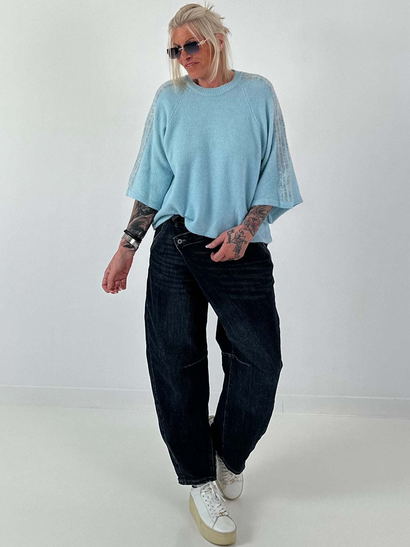Pullover mit halbem Arm - hellblau