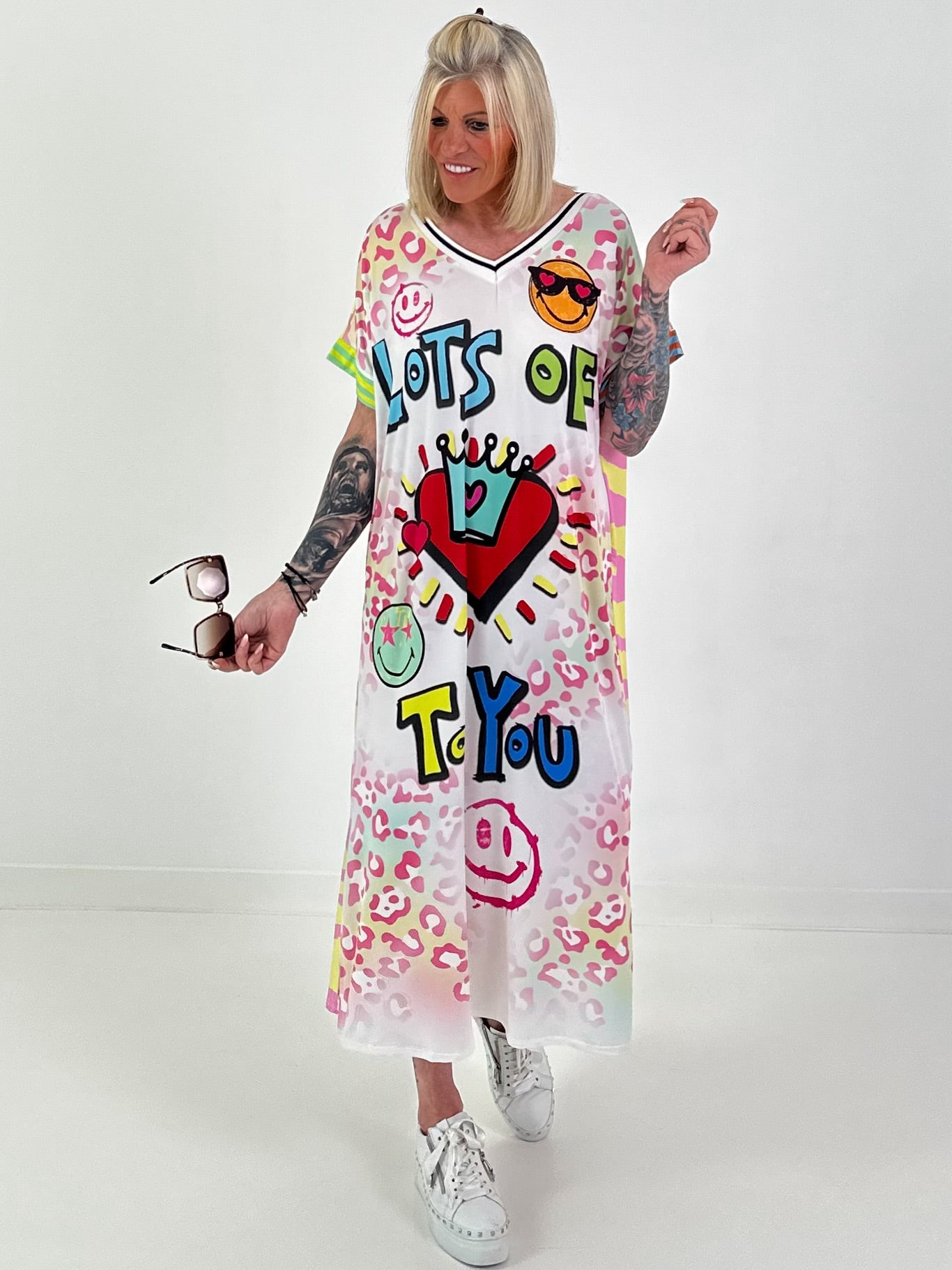 Dress with print mix - white-green-multi-colored