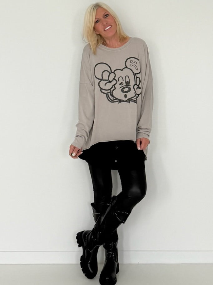 Oversized Shirt mit Paillettenprint - stone-washed-beige