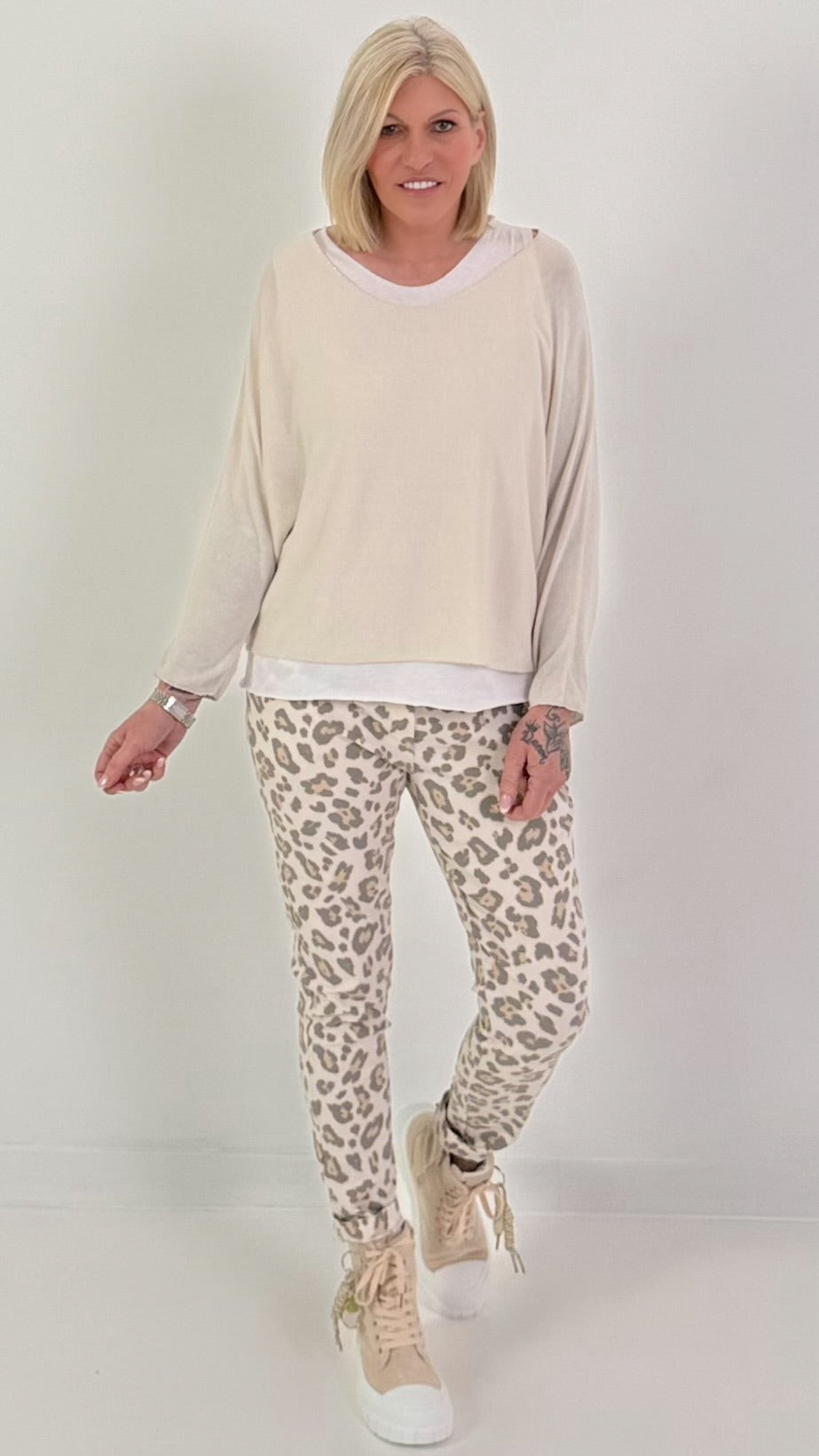 Feinstrick Pulli mit Top - beige