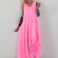 Sommerkleid mit Raff-Detail - neonpink