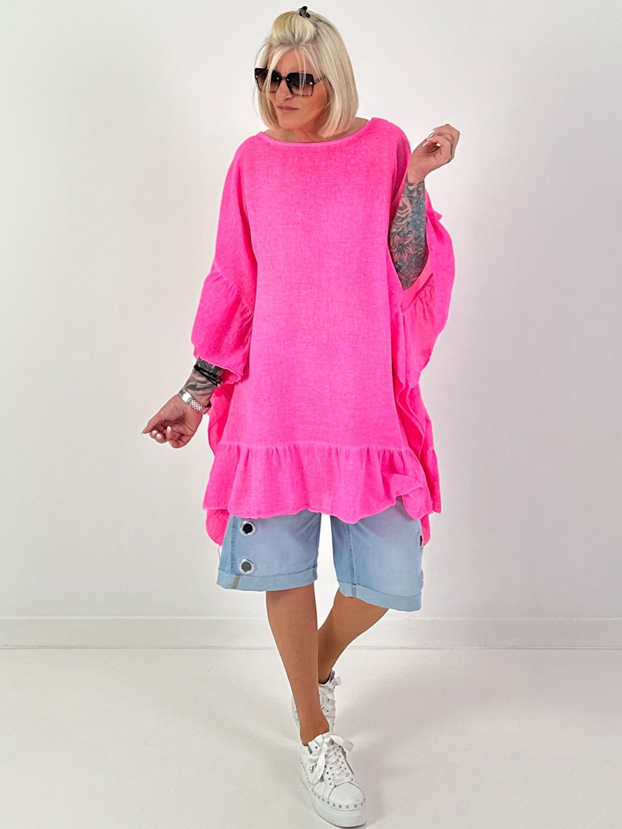 Tunic/Dress with crocheted back - neon pink