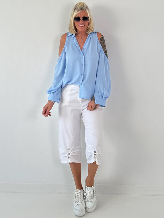 Bluse mit cold shoulder Detail - hellblau