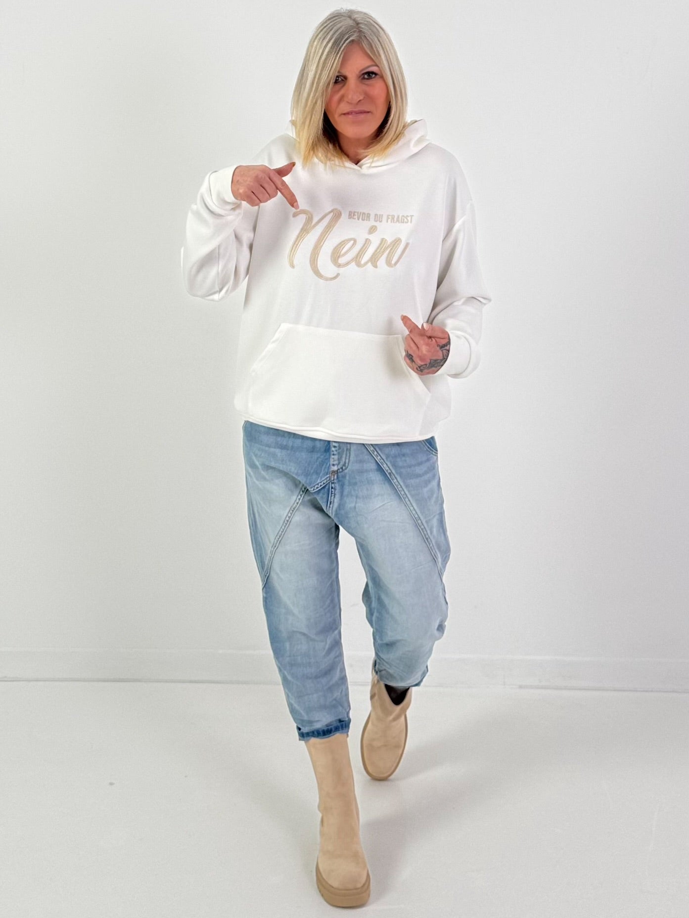 Hoodie Modell "Bevor du fragst...NEIN!" - ecru