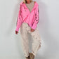 Stylische Sweatshirt Jacke mit großem Rückenpatch Dollar- rosa