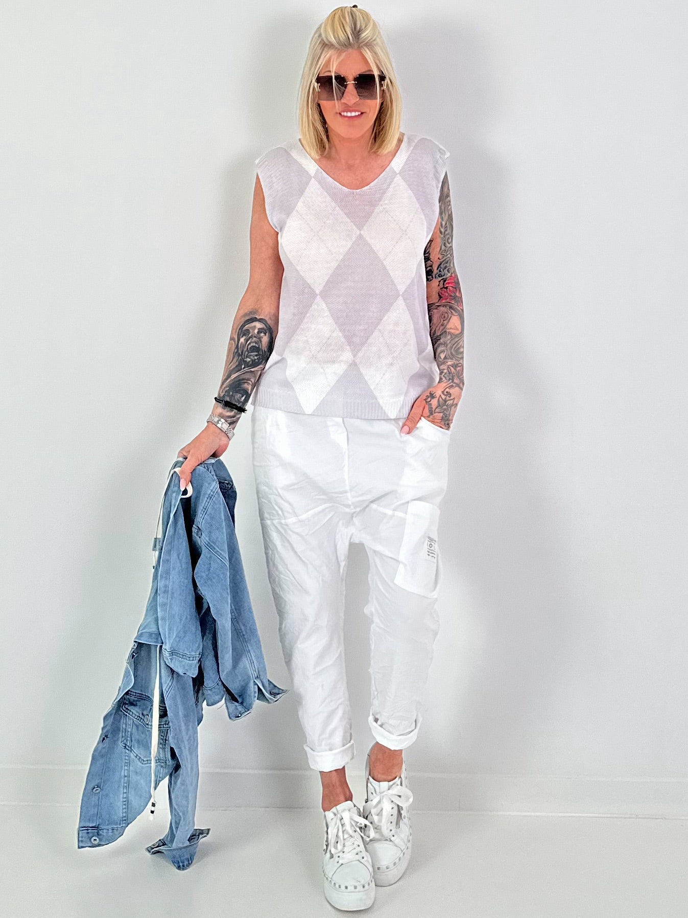 Argyle vest - white-grey