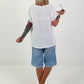 Blouse-style top with side tie knot - white