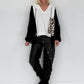 Oversized Grobstrick-Hoodie mit Sweat-Einsatz  - weiss-schwarz