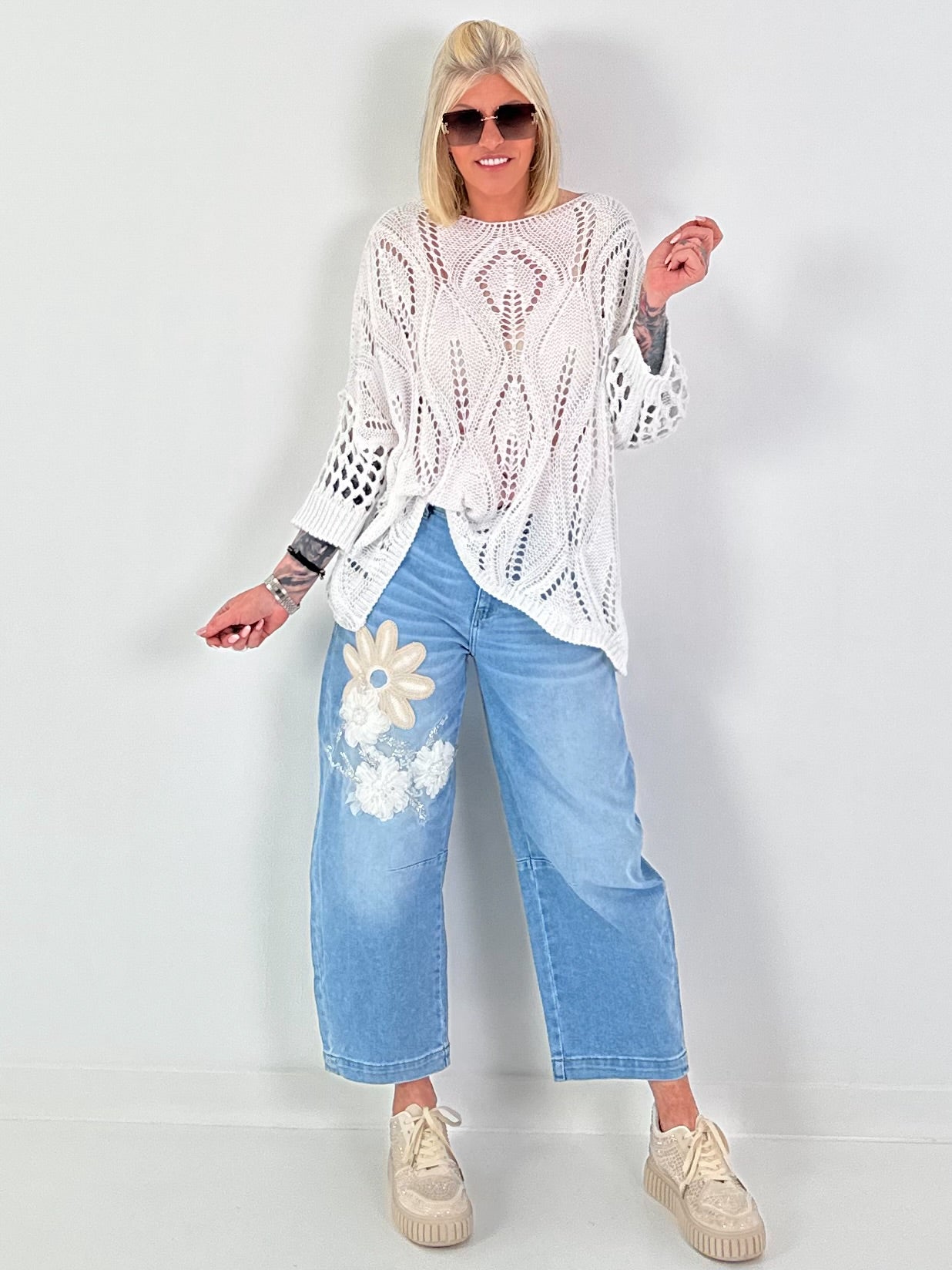 Häkelpullover mit Muster - weiss