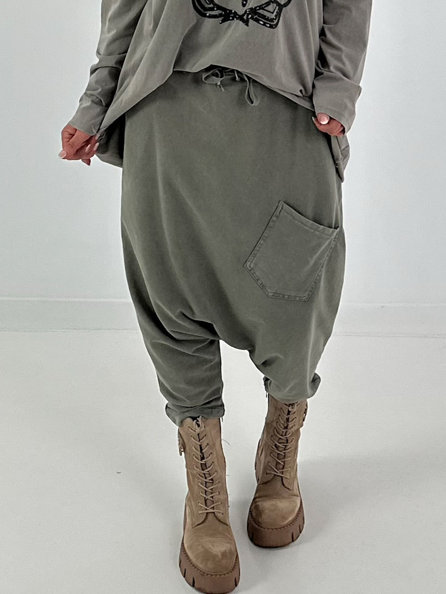 Haremhose mit aufgesetzter Tasche - khaki
